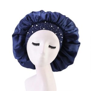 Bonnet de nuit en satin Bleu Marine | Durags.fr